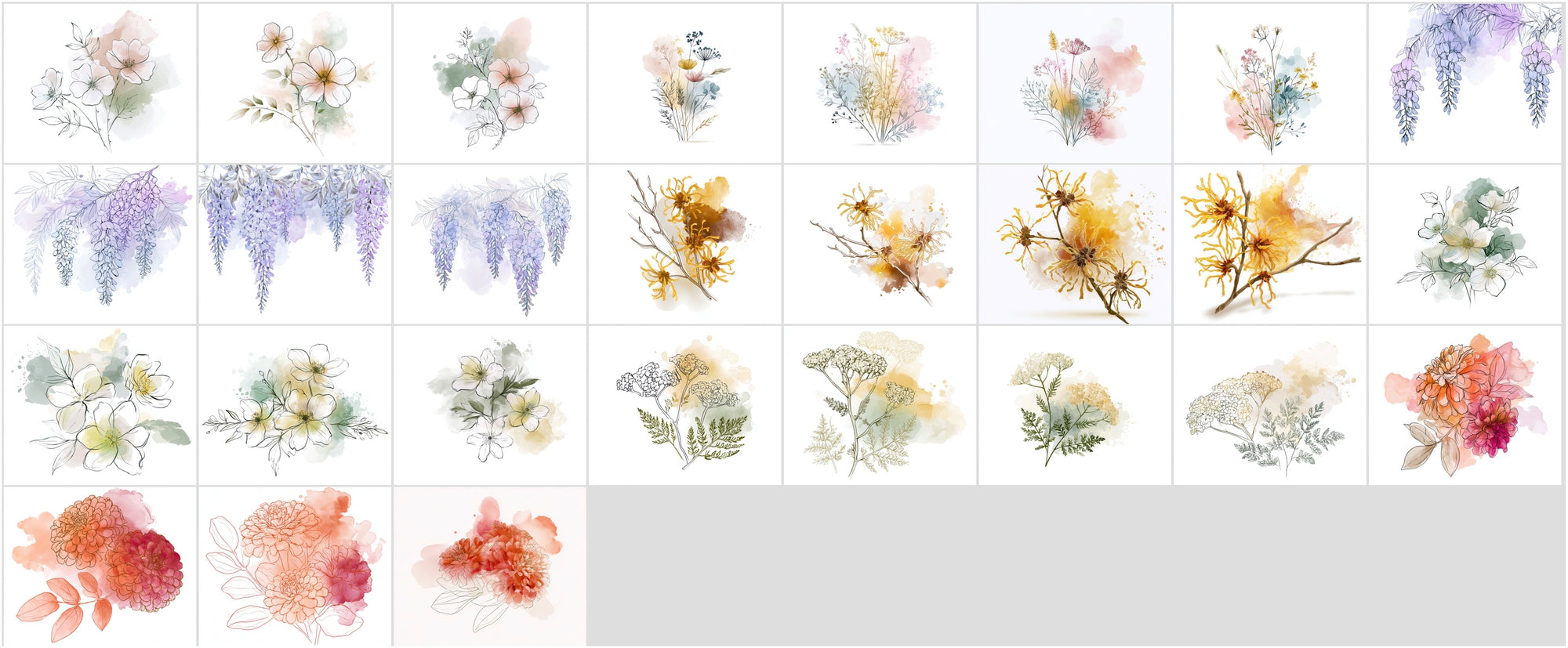 Watercolor Flower Clipart Bundle, 1140 Botanical JPG Images with Commercial License