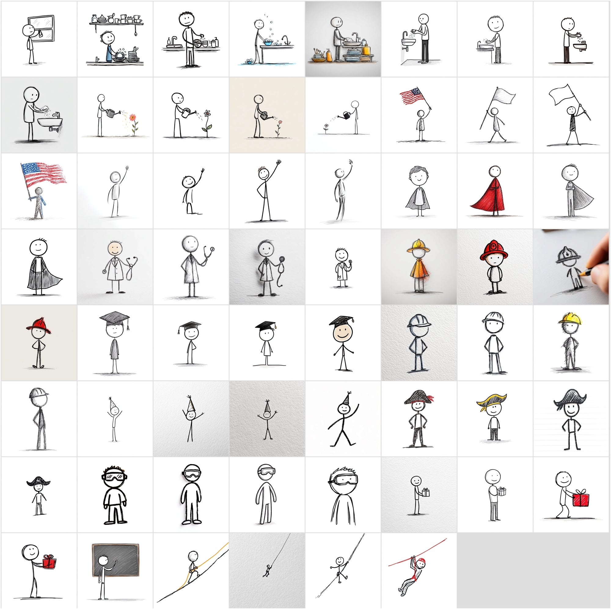 950 Stick Figure Clipart Bundle, Funny Stick Man Images, Everyday Actions, Sports, Office, School JPG Commercial Use