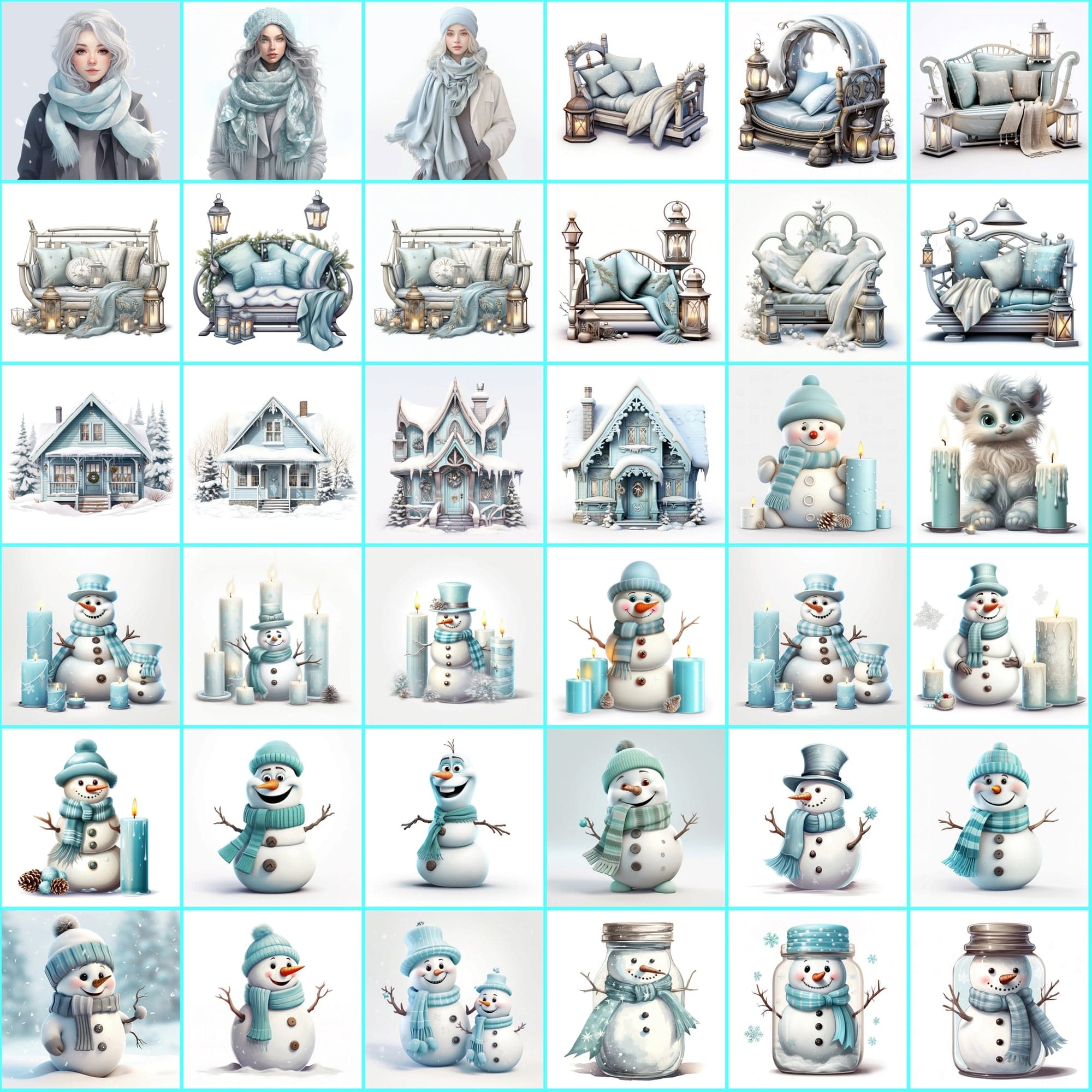 Turquoise Christmas Images: 340 PNG Image Bundle with Commercial License Digital Download Sumobundle