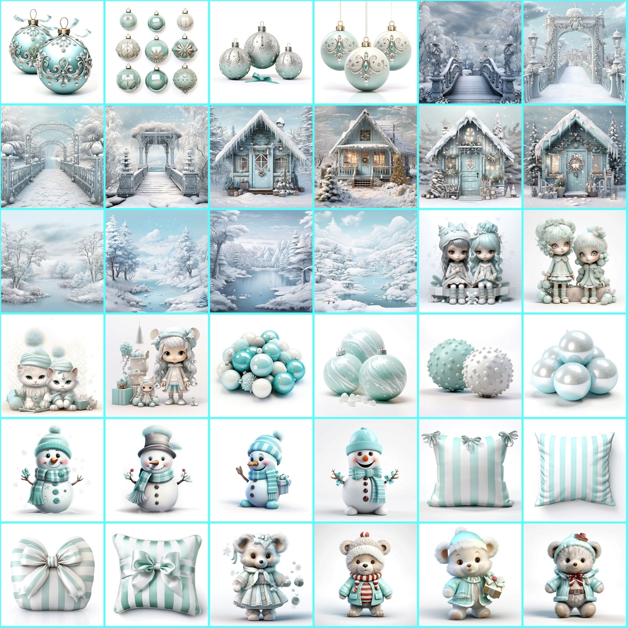 Turquoise Christmas Images: 340 PNG Image Bundle with Commercial License Digital Download Sumobundle