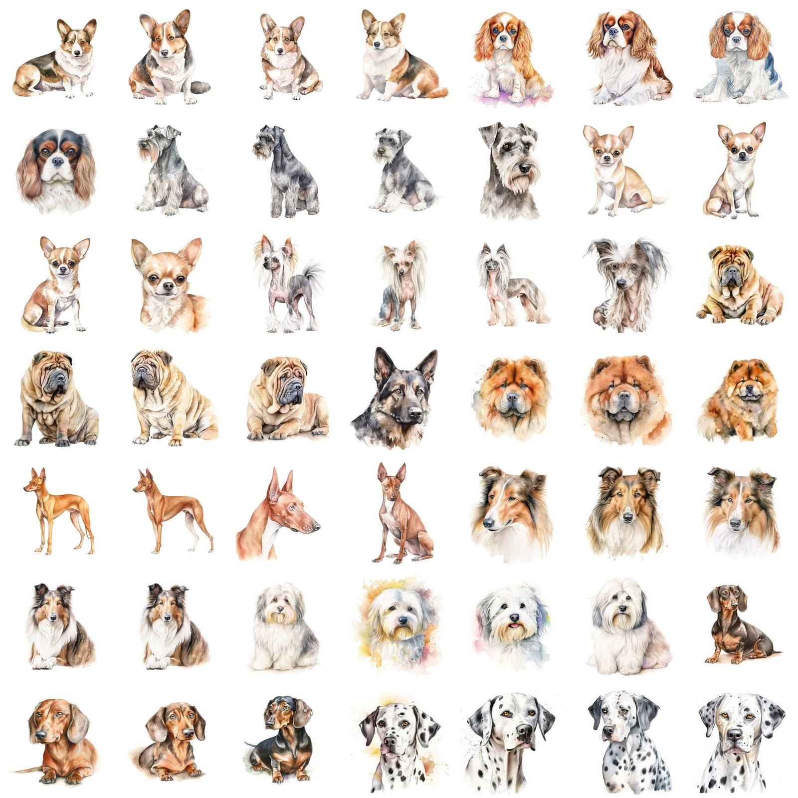 Ultimate Dog Breed Bundle: 750 High-Quality Transparent PNG Watercolor