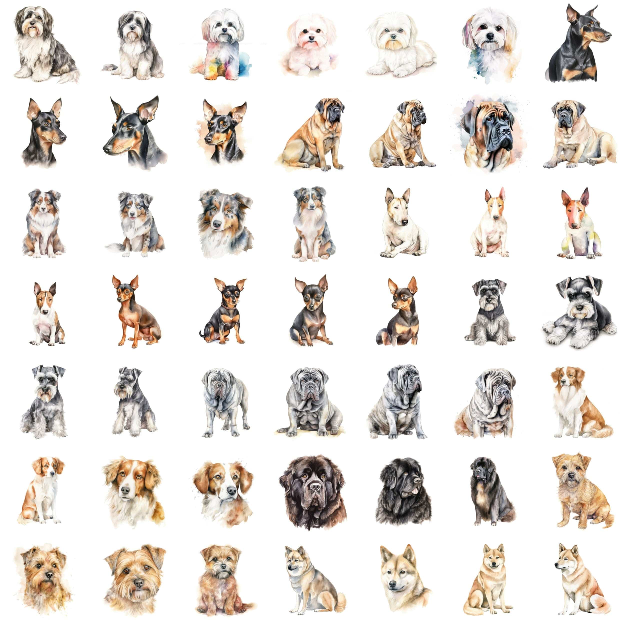 Ultimate Dog Breed Bundle: 750 High-Quality Transparent PNG Watercolor Dog Images – Perfect for Crafting, Digital Art, and Design Projects Digital Download Sumobundle