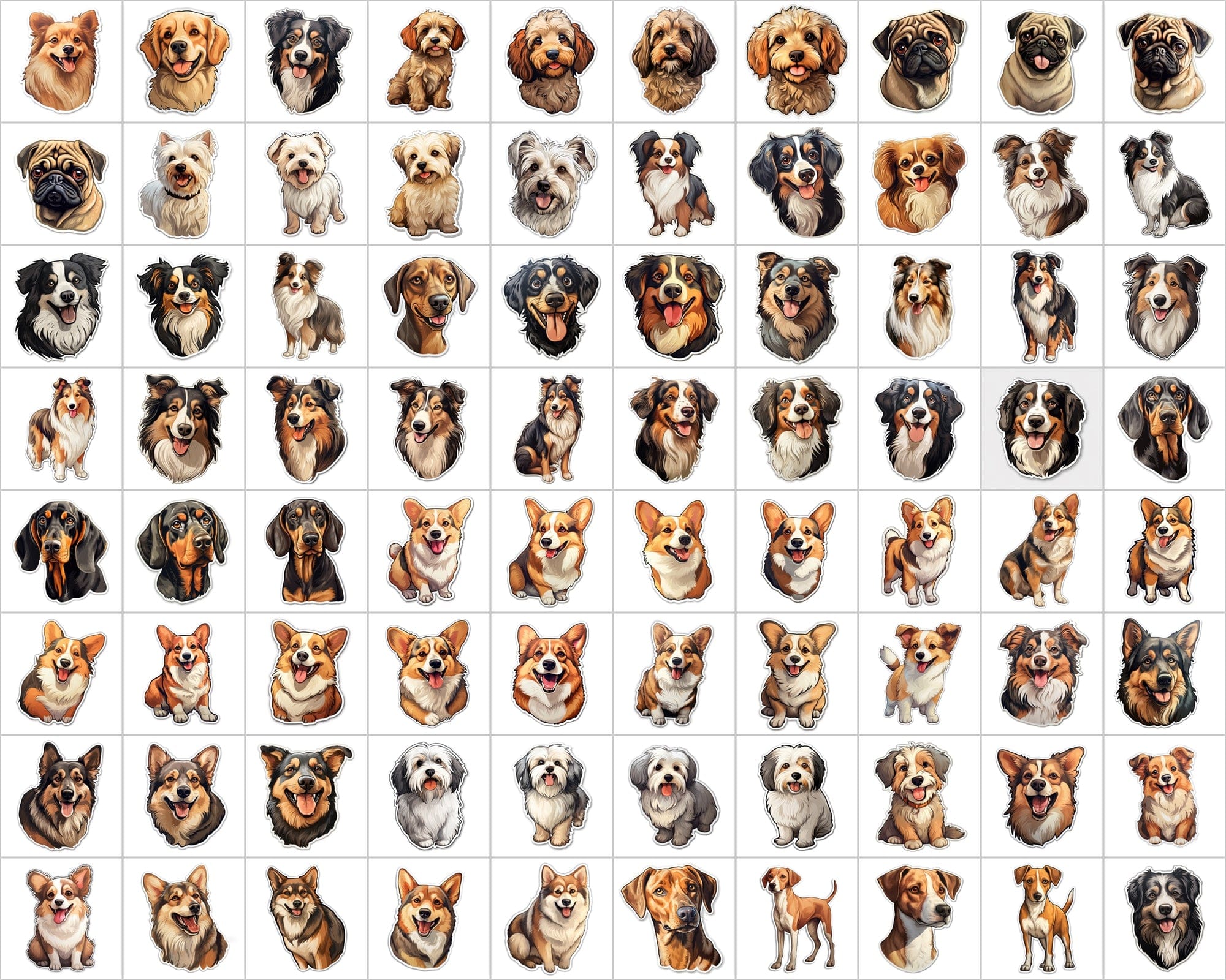 Ultimate Dog Breed Stickers Bundle - 2600 PNG Images with & without Backgrounds - Commercial Use Digital Download Sumobundle