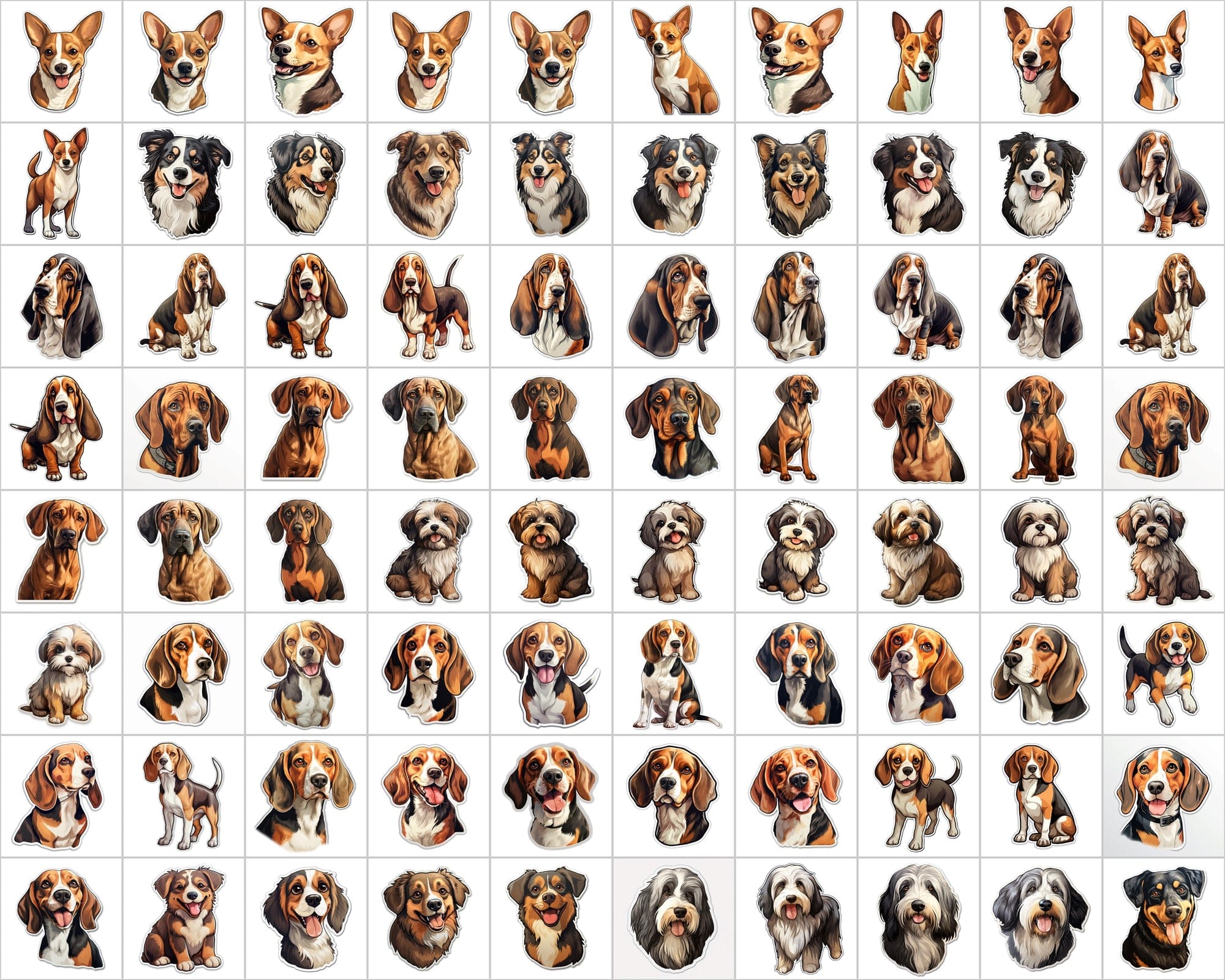 Ultimate Dog Breed Stickers Bundle - 2600 PNG Images with & without Backgrounds - Commercial Use Digital Download Sumobundle