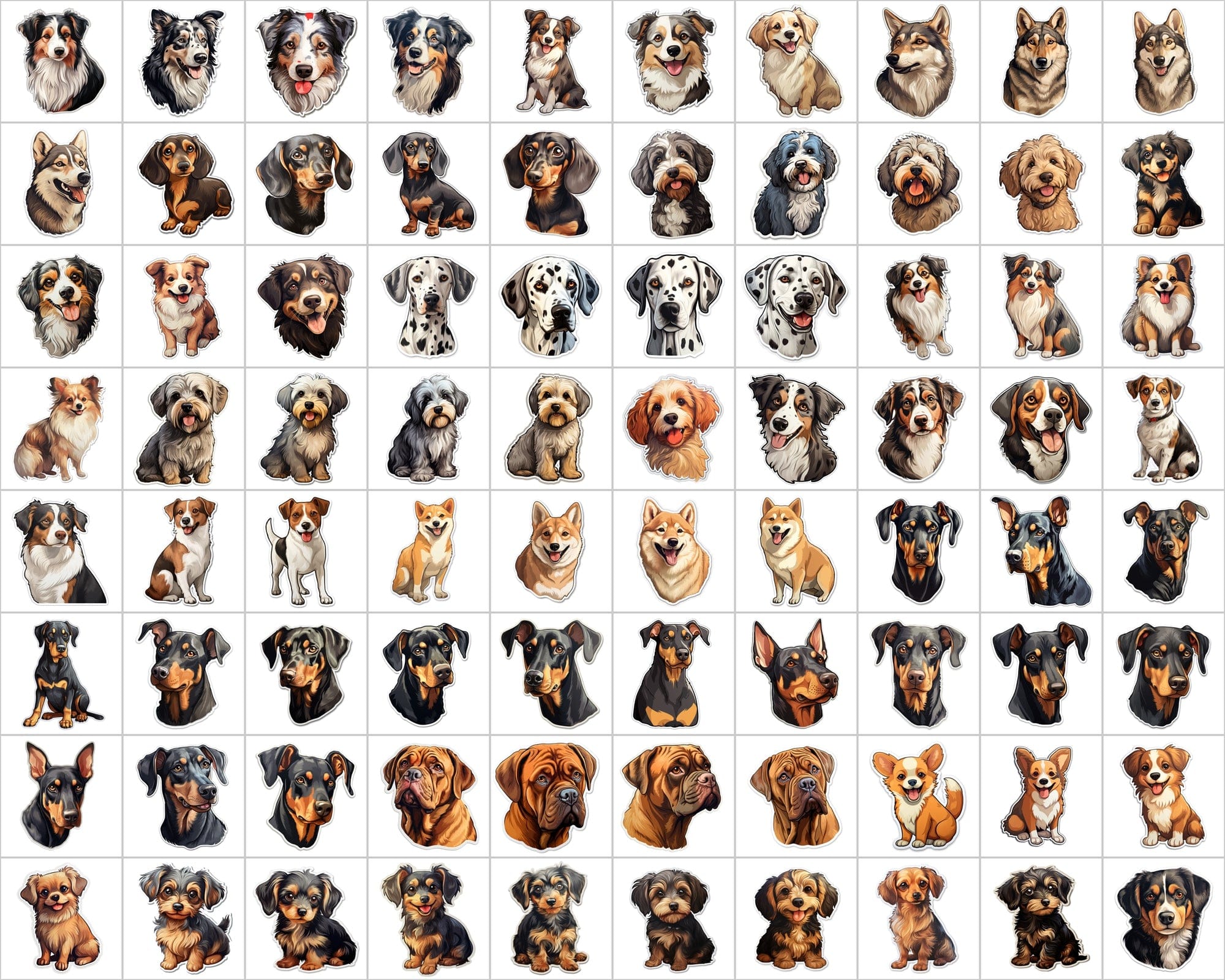 Ultimate Dog Breed Stickers Bundle - 2600 PNG Images with & without Backgrounds - Commercial Use Digital Download Sumobundle