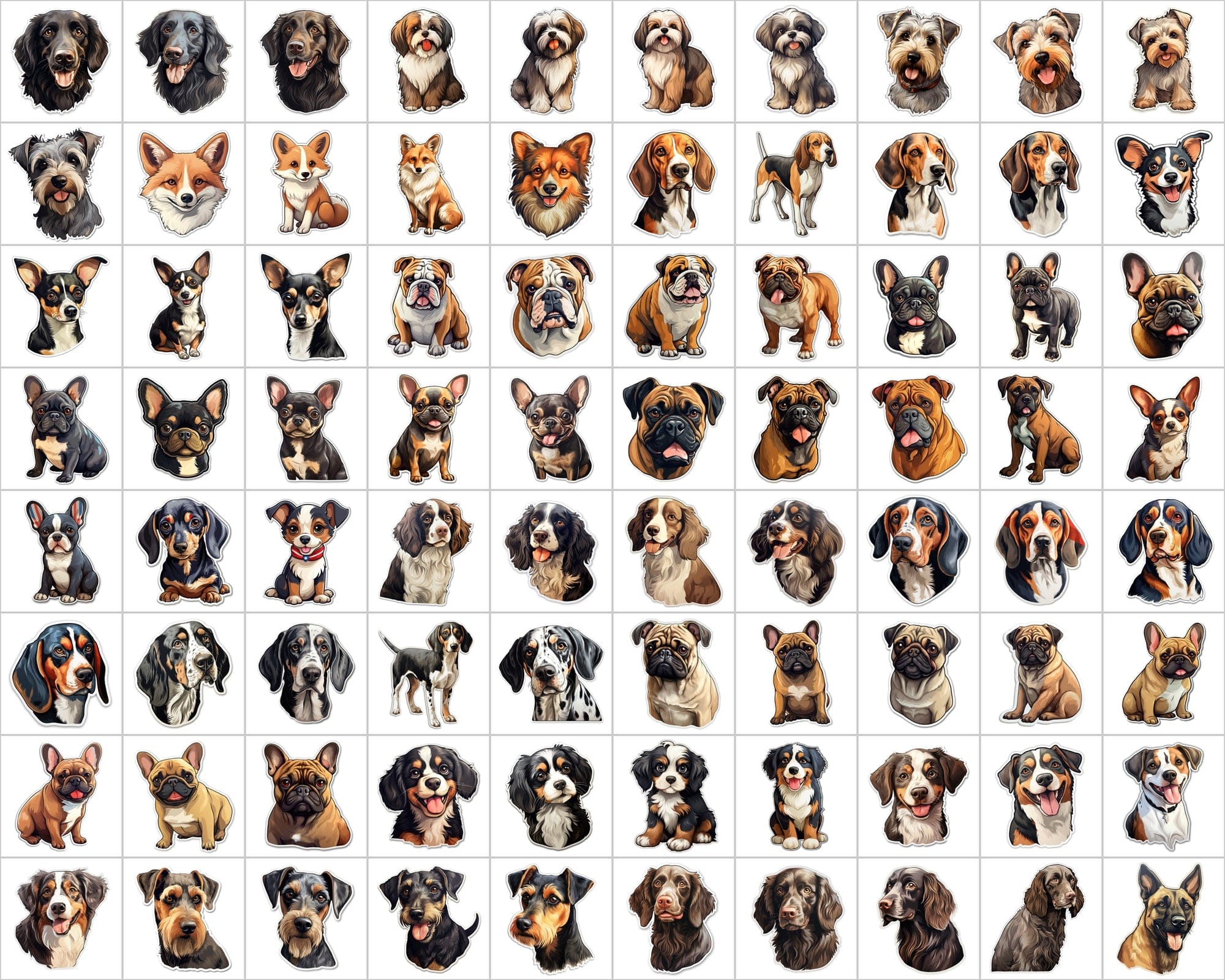 Ultimate Dog Breed Stickers Bundle - 2600 PNG Images with & without Backgrounds - Commercial Use Digital Download Sumobundle