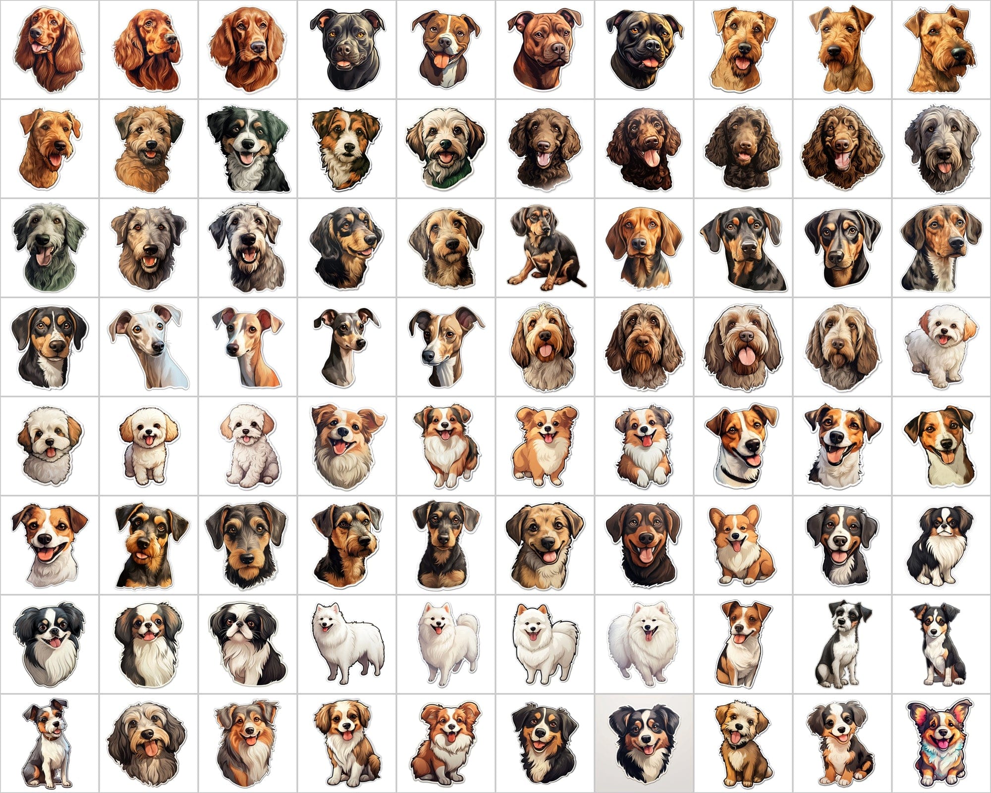 Ultimate Dog Breed Stickers Bundle - 2600 PNG Images with & without Backgrounds - Commercial Use Digital Download Sumobundle