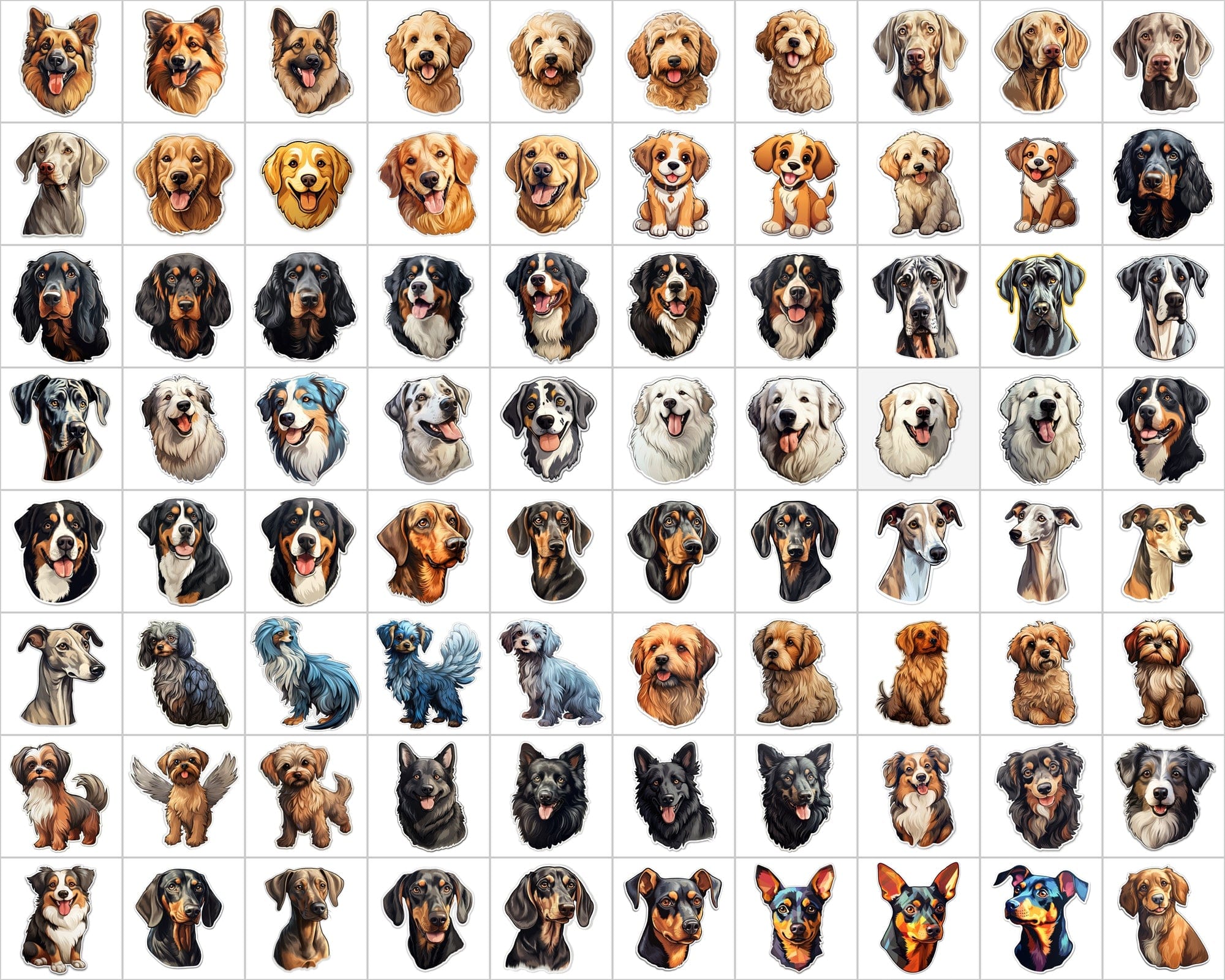 Ultimate Dog Breed Stickers Bundle - 2600 PNG Images with & without Backgrounds - Commercial Use Digital Download Sumobundle