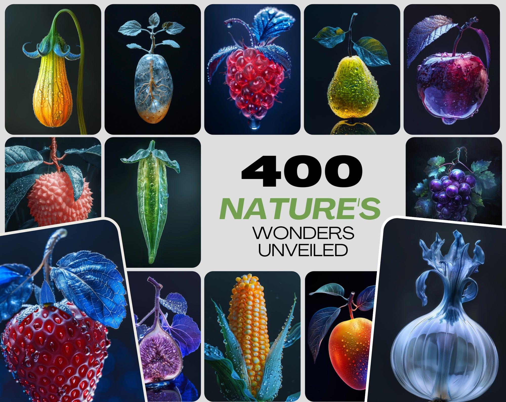 Unique Conceptual Fruit and Vegetable Art, 400 High-Resolution Images for Commercial Use Digital Download Sumobundle