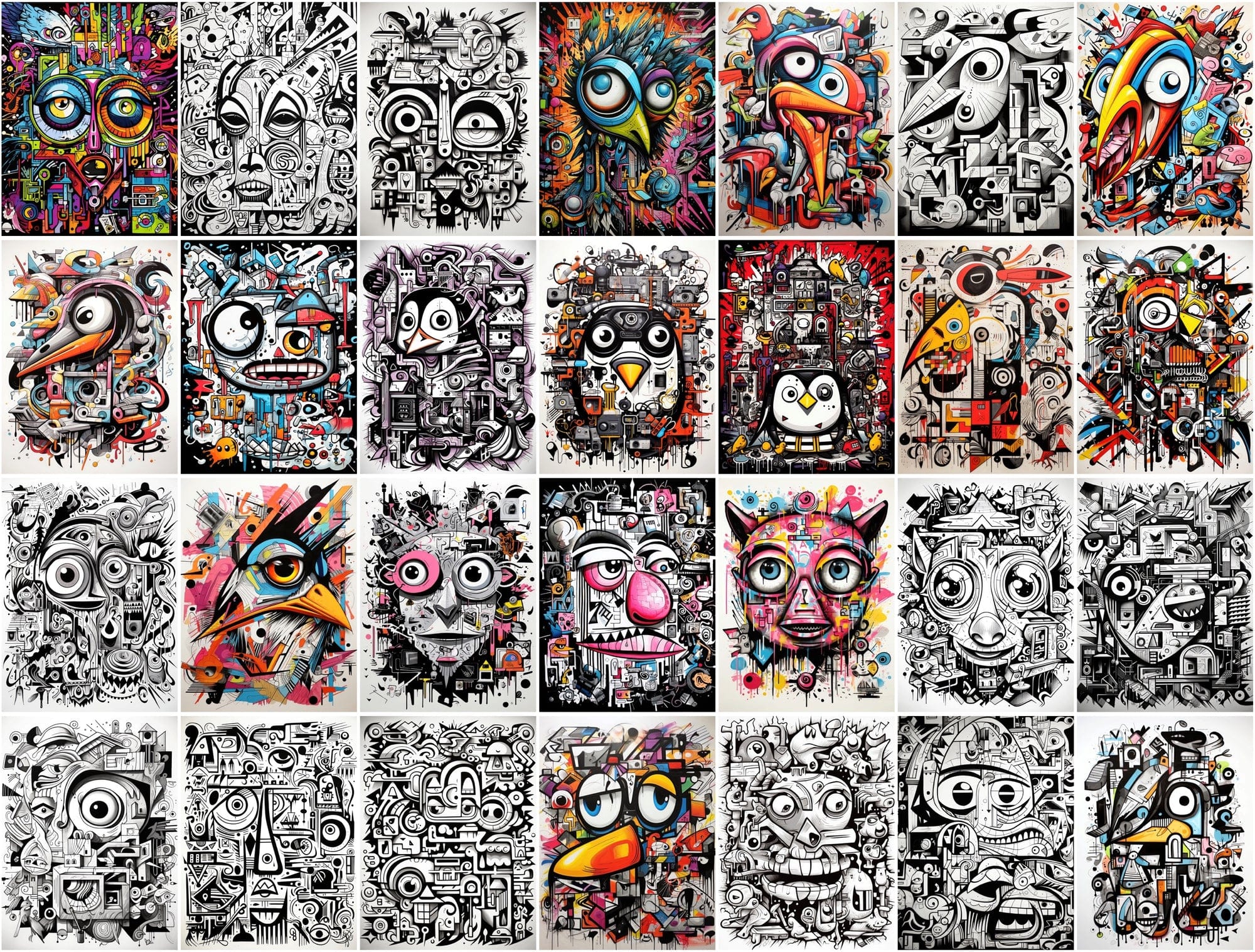 Unique Graffiti Doodle Animal Prints: High-Resolution Images for Commercial Use Digital Download Sumobundle