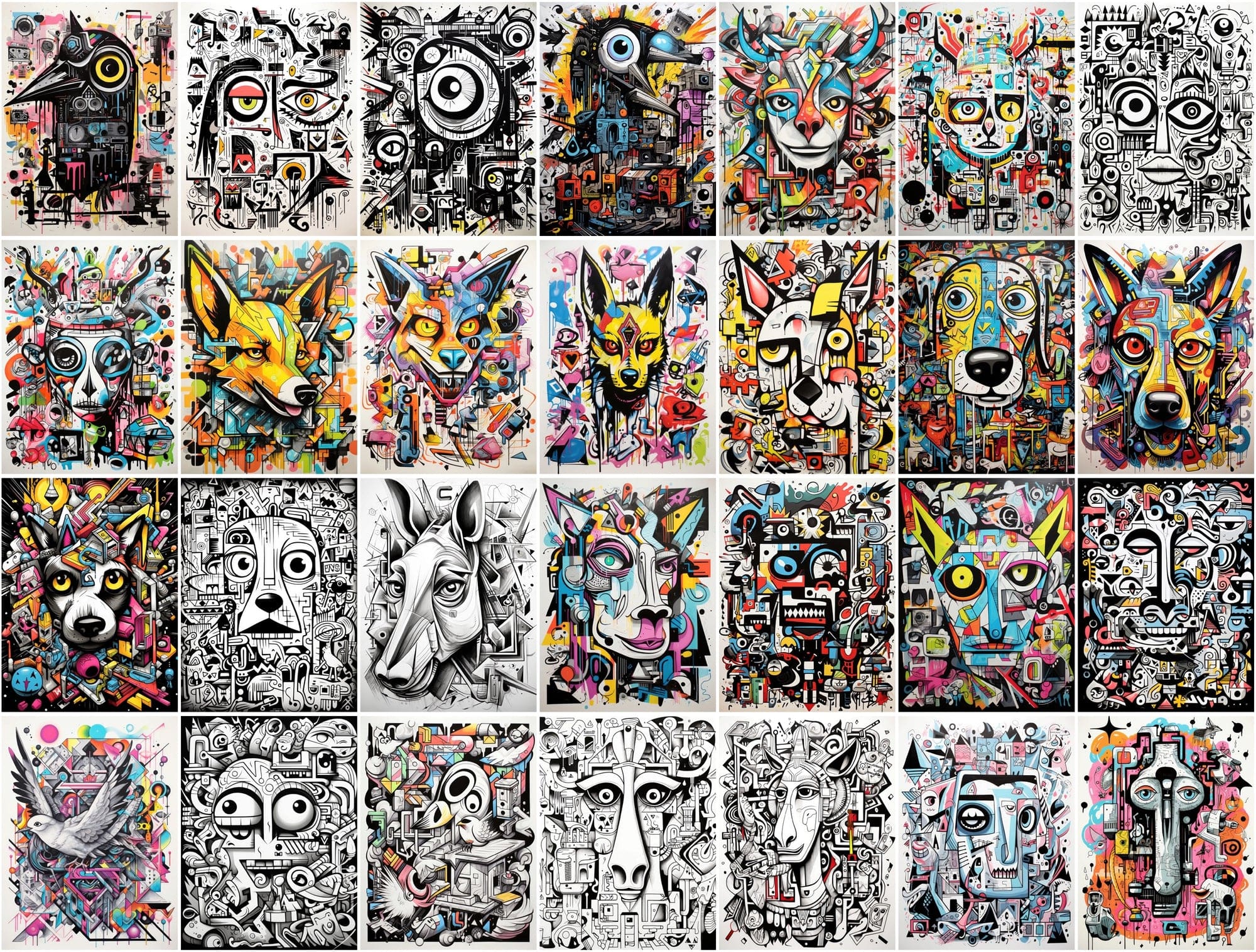 Unique Graffiti Doodle Animal Prints: High-Resolution Images for Commercial Use Digital Download Sumobundle