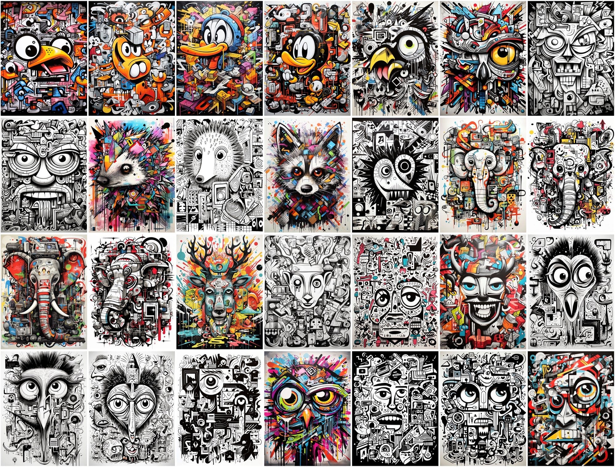 Unique Graffiti Doodle Animal Prints: High-Resolution Images for Commercial Use Digital Download Sumobundle