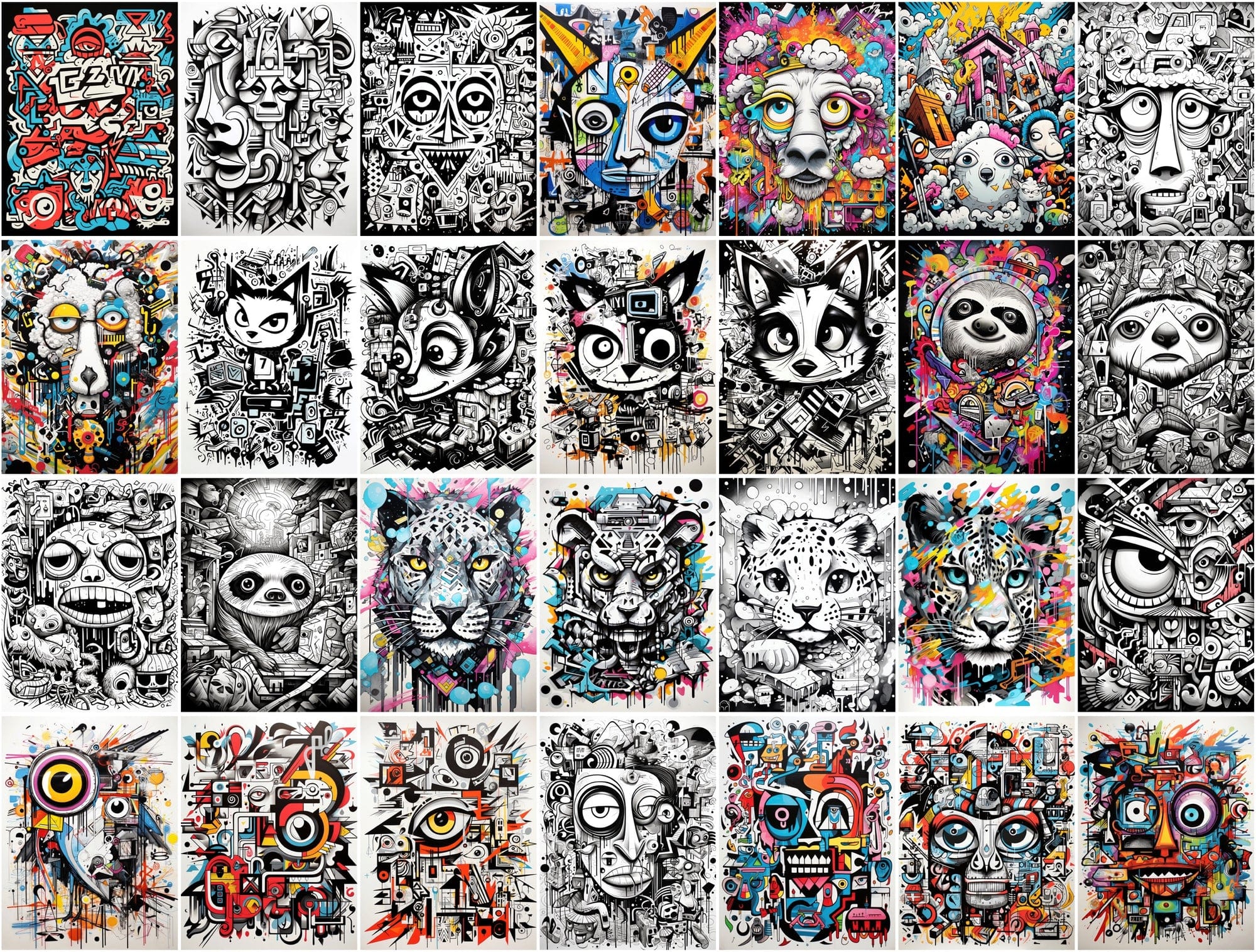 Unique Graffiti Doodle Animal Prints: High-Resolution Images for Commercial Use Digital Download Sumobundle