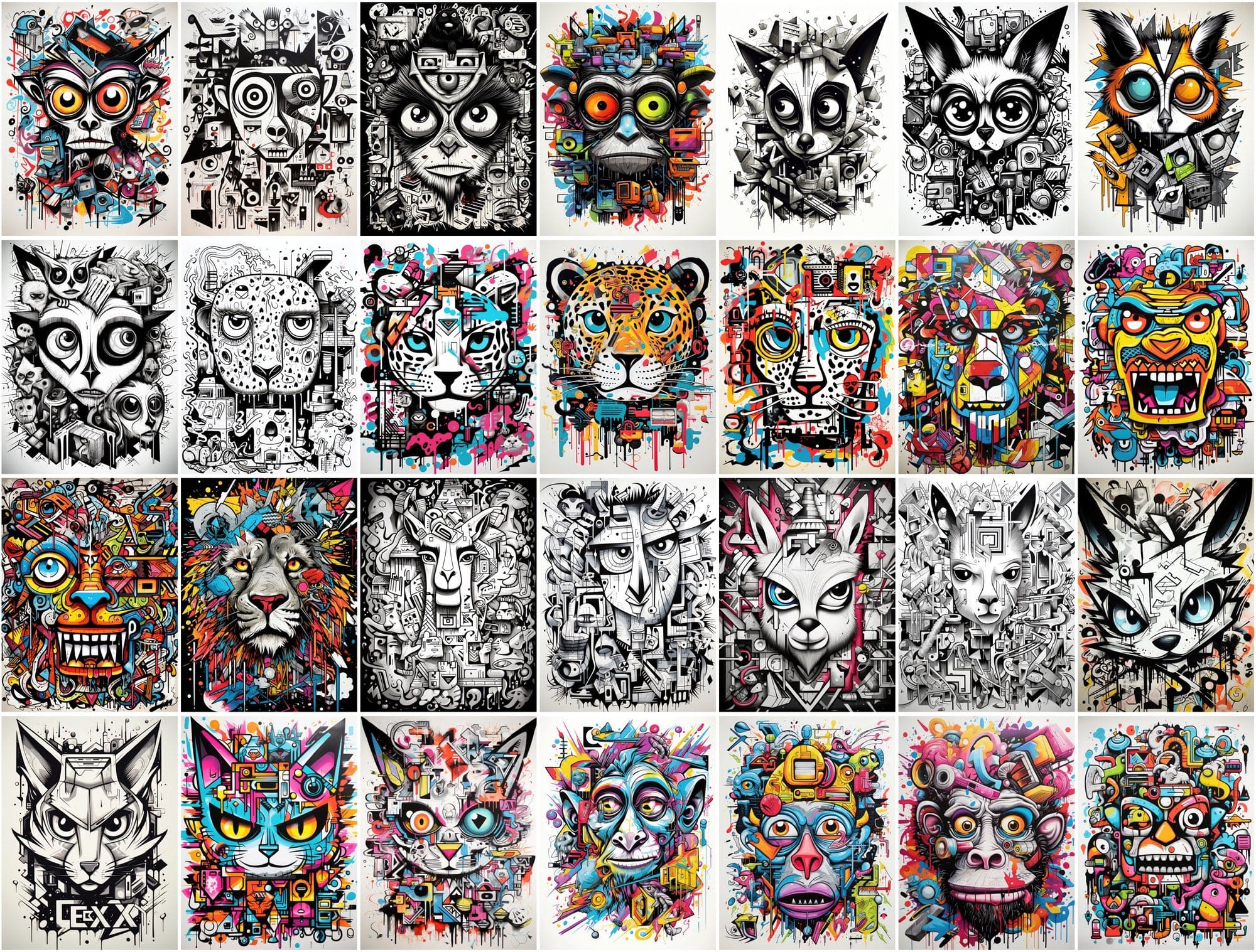 Unique Graffiti Doodle Animal Prints: High-Resolution Images for Commercial Use Digital Download Sumobundle