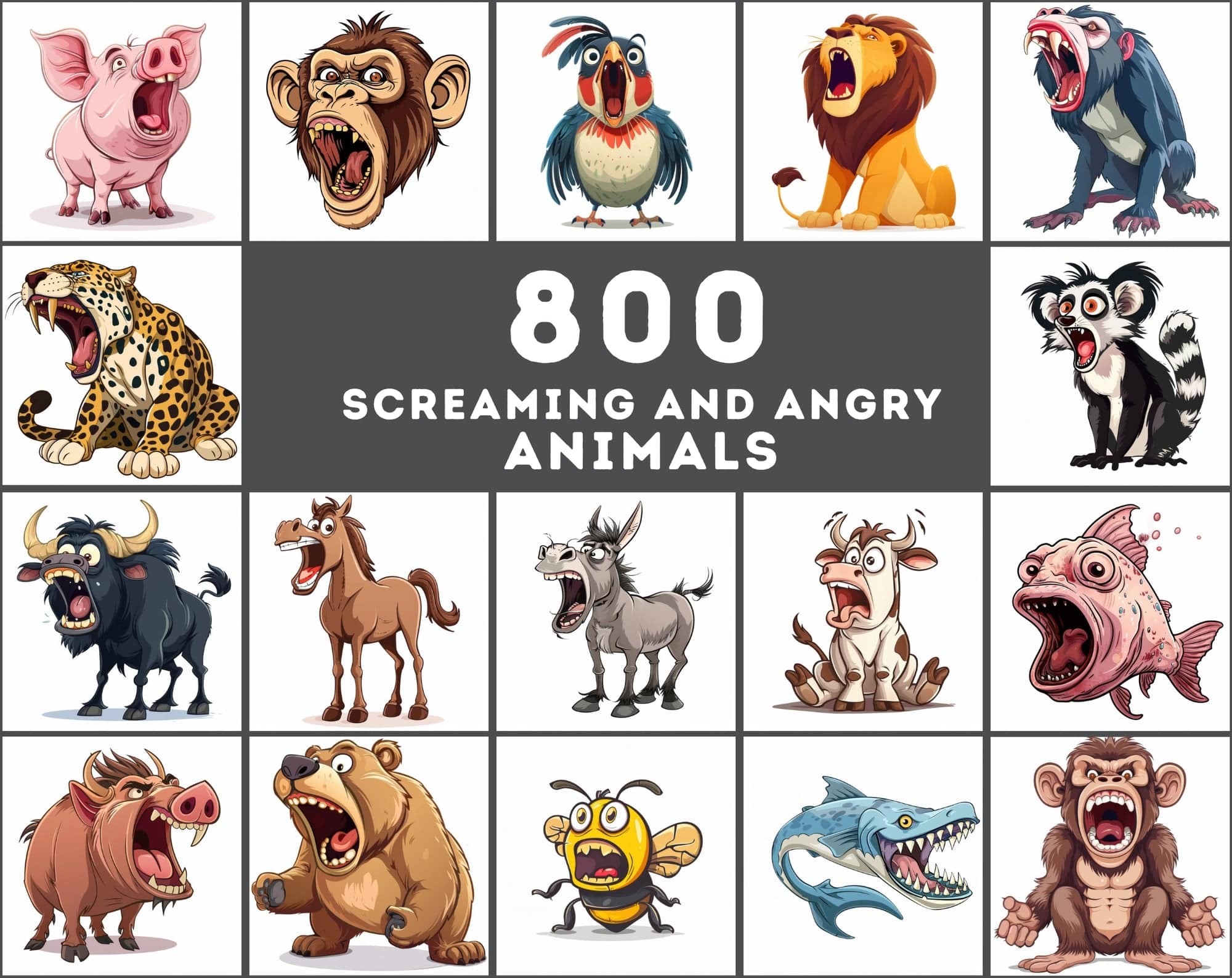 Unleash the Fury: 800 Angry Animals Screaming in High-Res JPG Digital Download Sumobundle