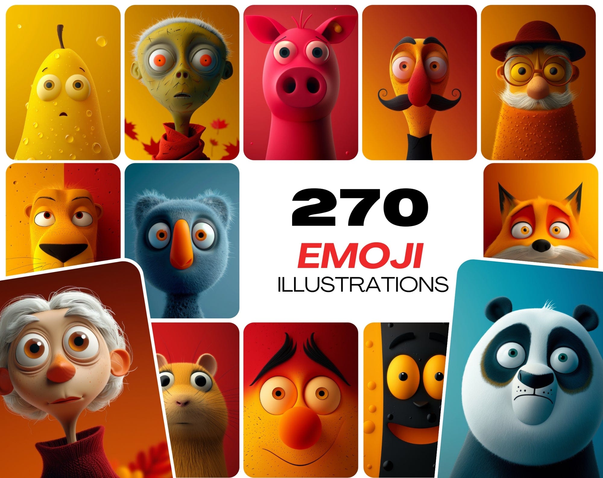 Vibrant Emoji Art Collection: 270 Colorful Illustrations for iPhone Wallpapers & Vertical Canvas Prints Digital Download Sumobundle
