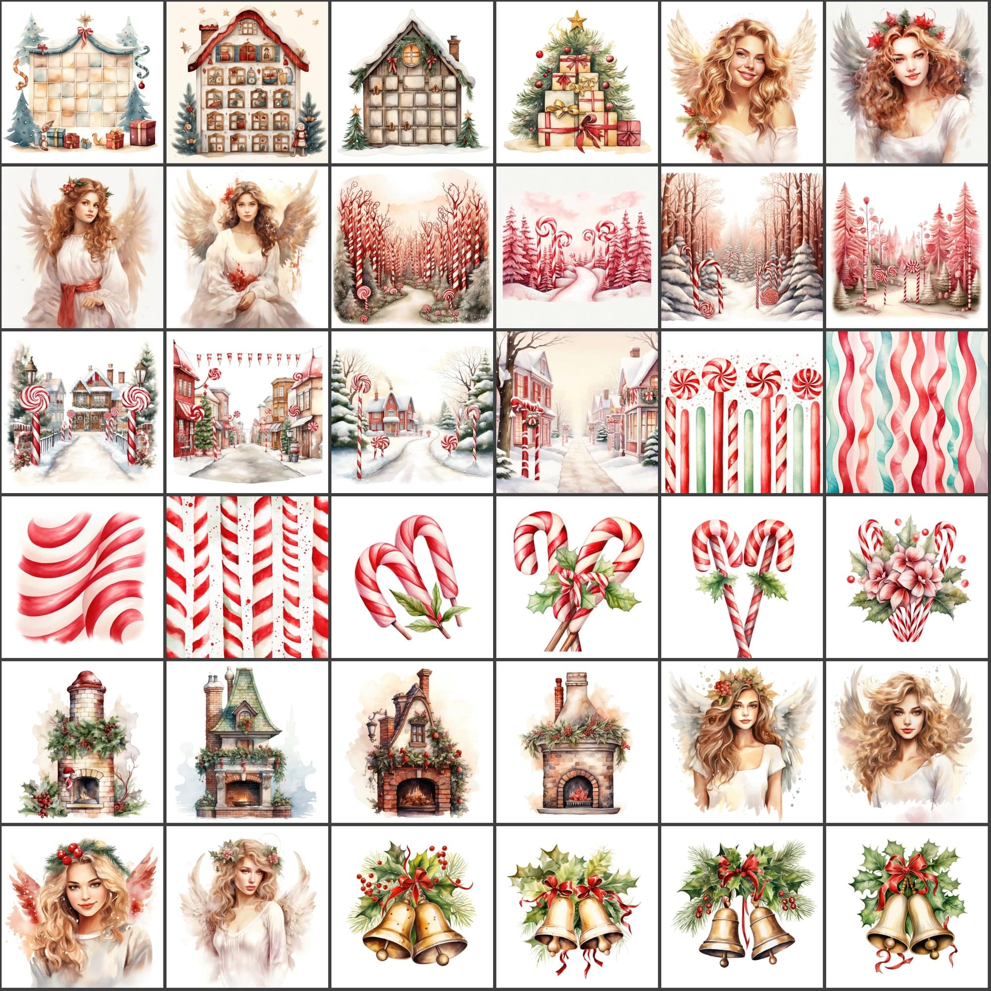 Vibrant Watercolor Christmas Illustrations! Christmas Tree, Santa Claus, Snowflakes, and More! Digital Download Sumobundle