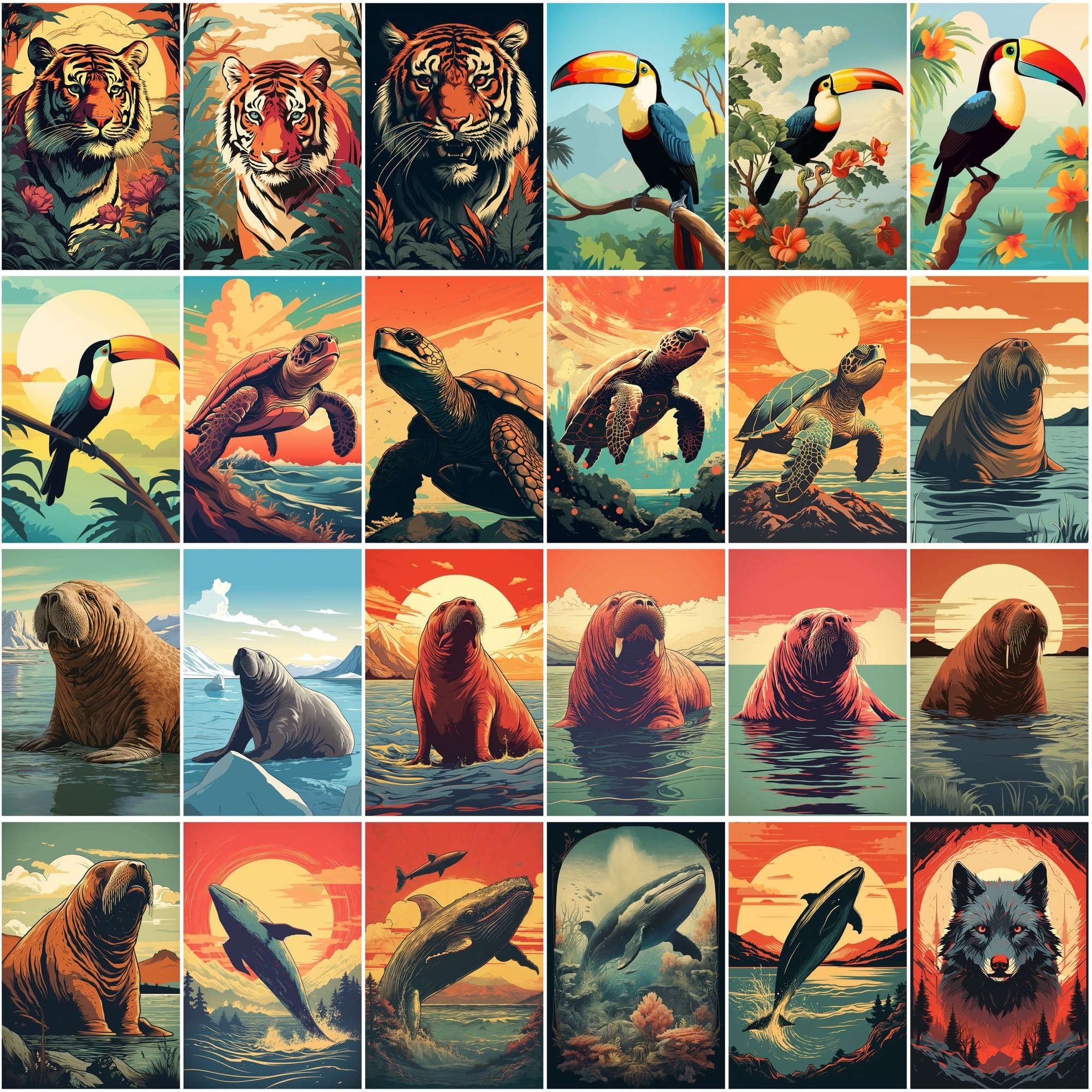 Vintage Wildlife Wonders: 199 Retro Animal Posters with Commercial License Digital Download Sumobundle