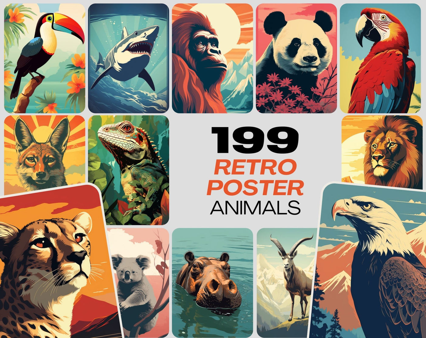 Vintage Wildlife Wonders: 199 Retro Animal Posters with Commercial Lic
