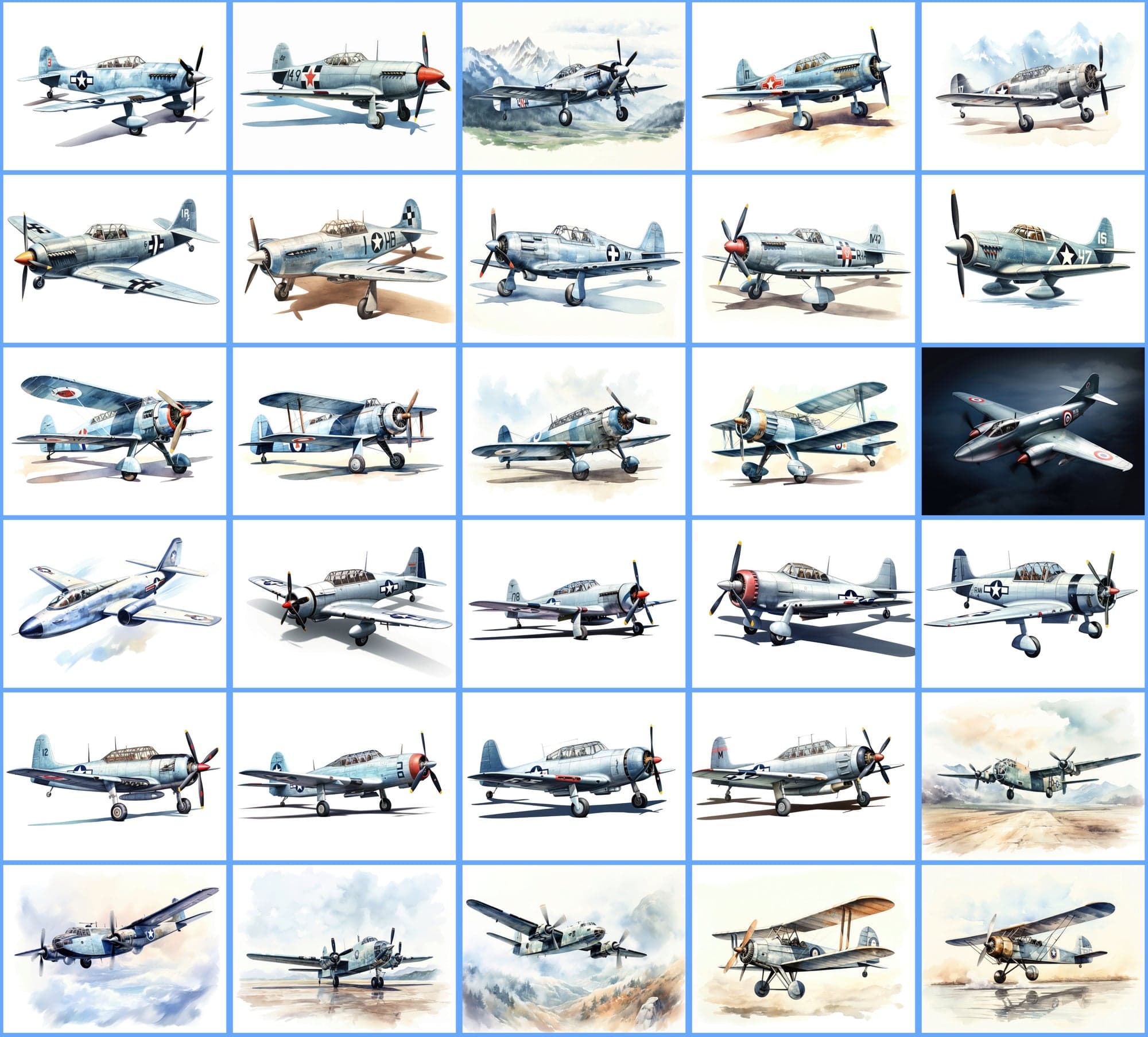 Watercolor Airplane PNG Collection: 350 Vintage Fighter and Bomber Plane Illustrations with Commercial License Digital Download Sumobundle