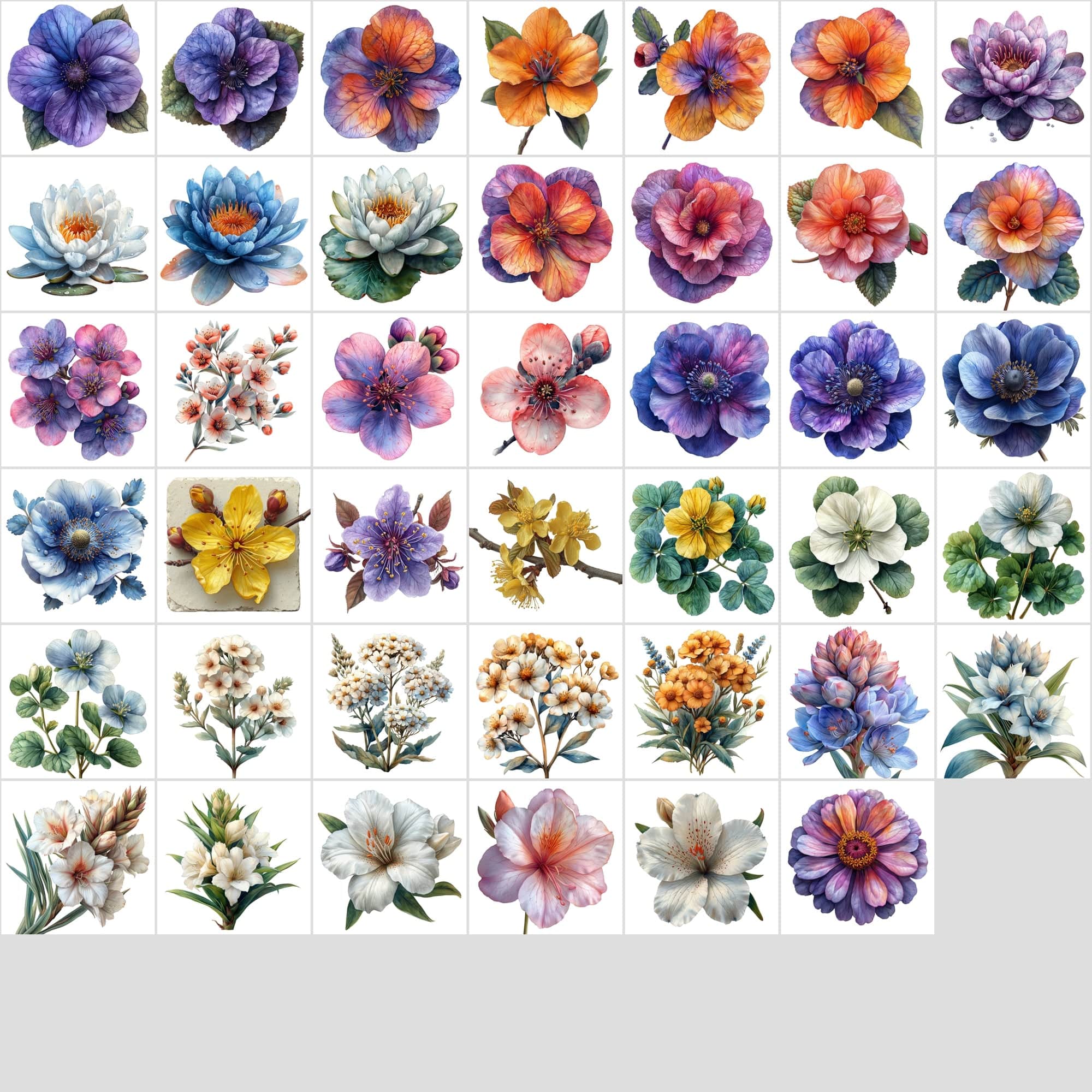 Watercolor Flower PNG Images Bundle - 570 Top View Floral Designs with Transparent & White Background Digital Download Sumobundle