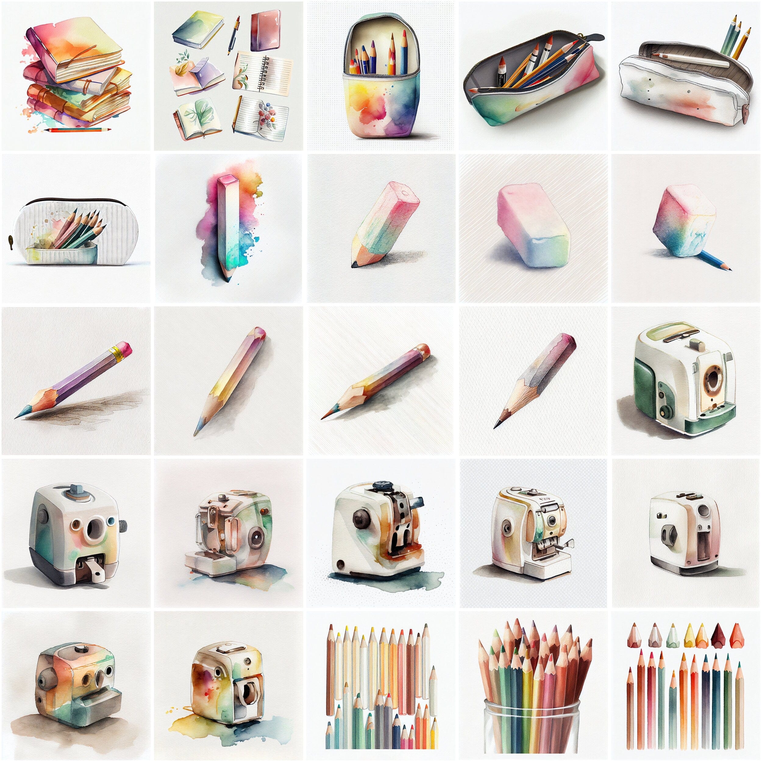 Watercolor Office Supplies Clipart - 100 Transparent PNG Images with Commercial Use Digital Download Sumobundle