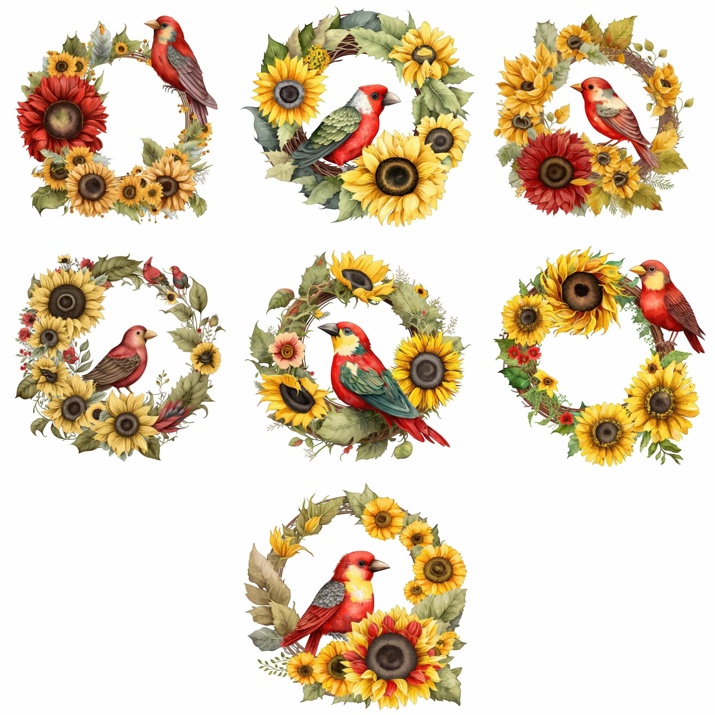 Watercolor Sunflowers and Wreaths Clipart Bundle, DIY Design Elements for Rustic and Botanical Projects, Transparent PNG bundle, Commercial Digital Download Sumobundle