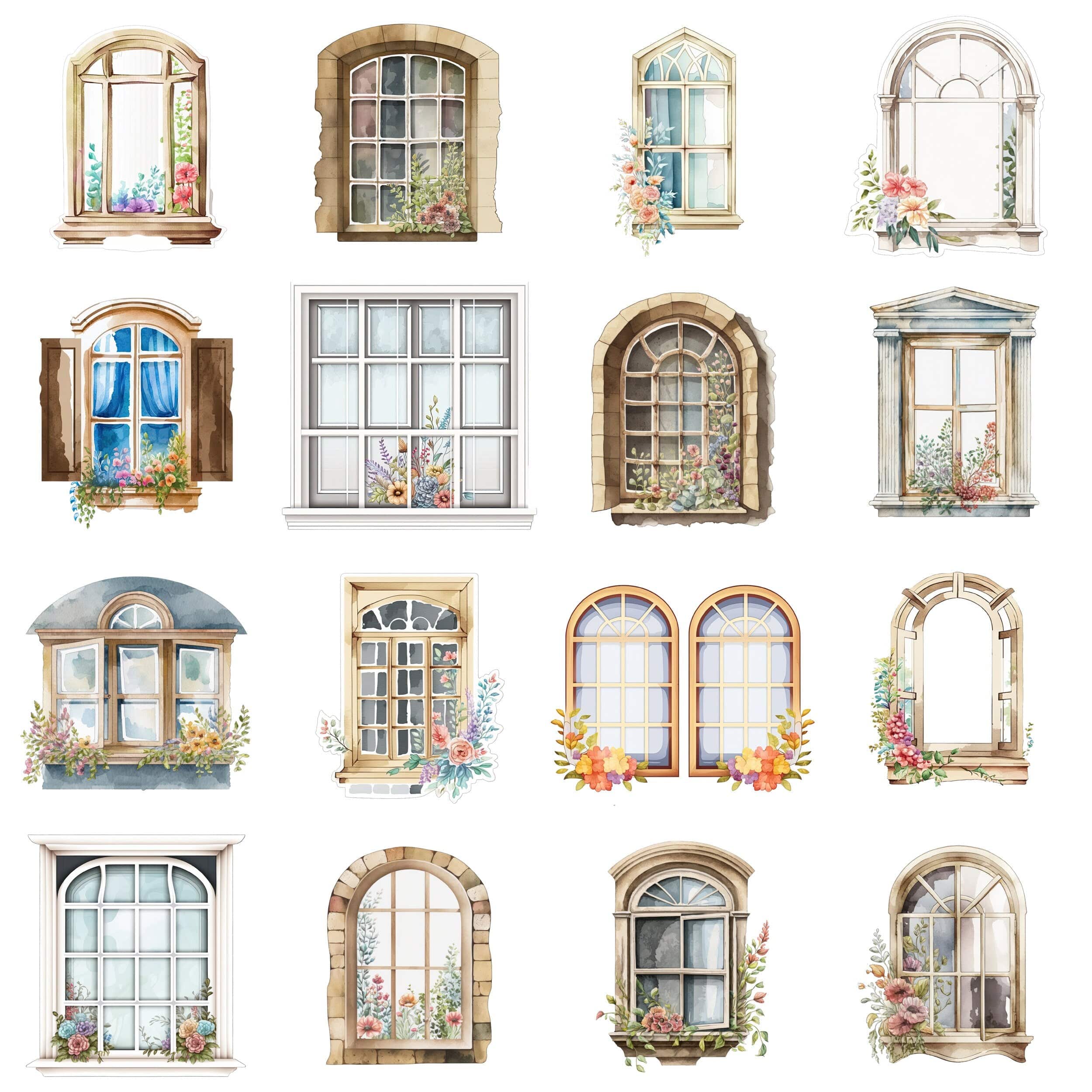 Watercolor Windows Clipart - Windows with flowers PNG format instant download for commercial use - Sublimation file Digital Download Sumobundle