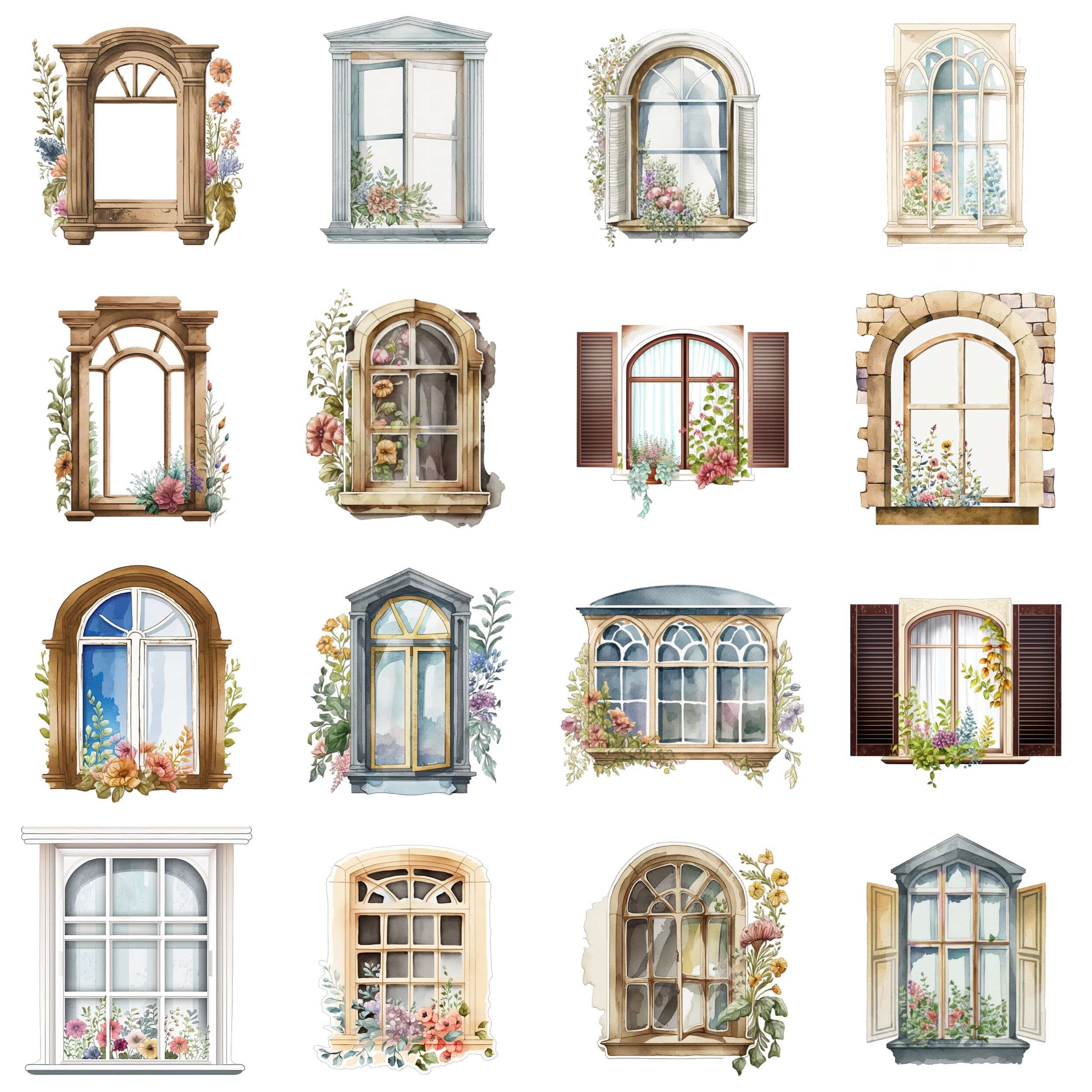 Watercolor Windows Clipart - Windows with flowers PNG format instant download for commercial use - Sublimation file Digital Download Sumobundle