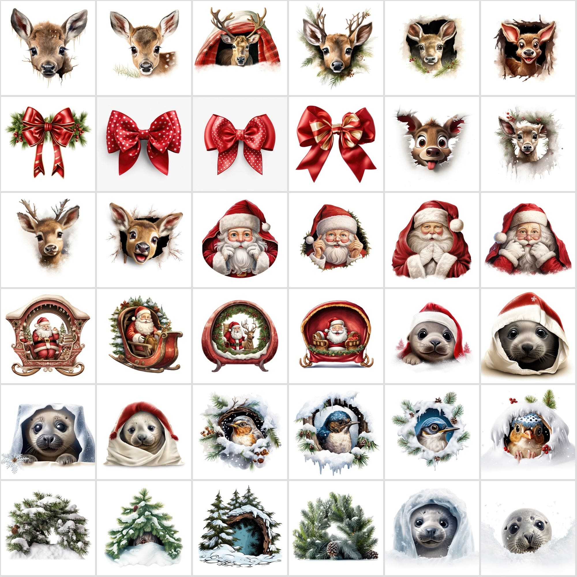 Whimsical Peekaboo Animals in Snow PNG Collection - Vibrant Christmas Themed Digital Images with Commercial Use License Digital Download Sumobundle