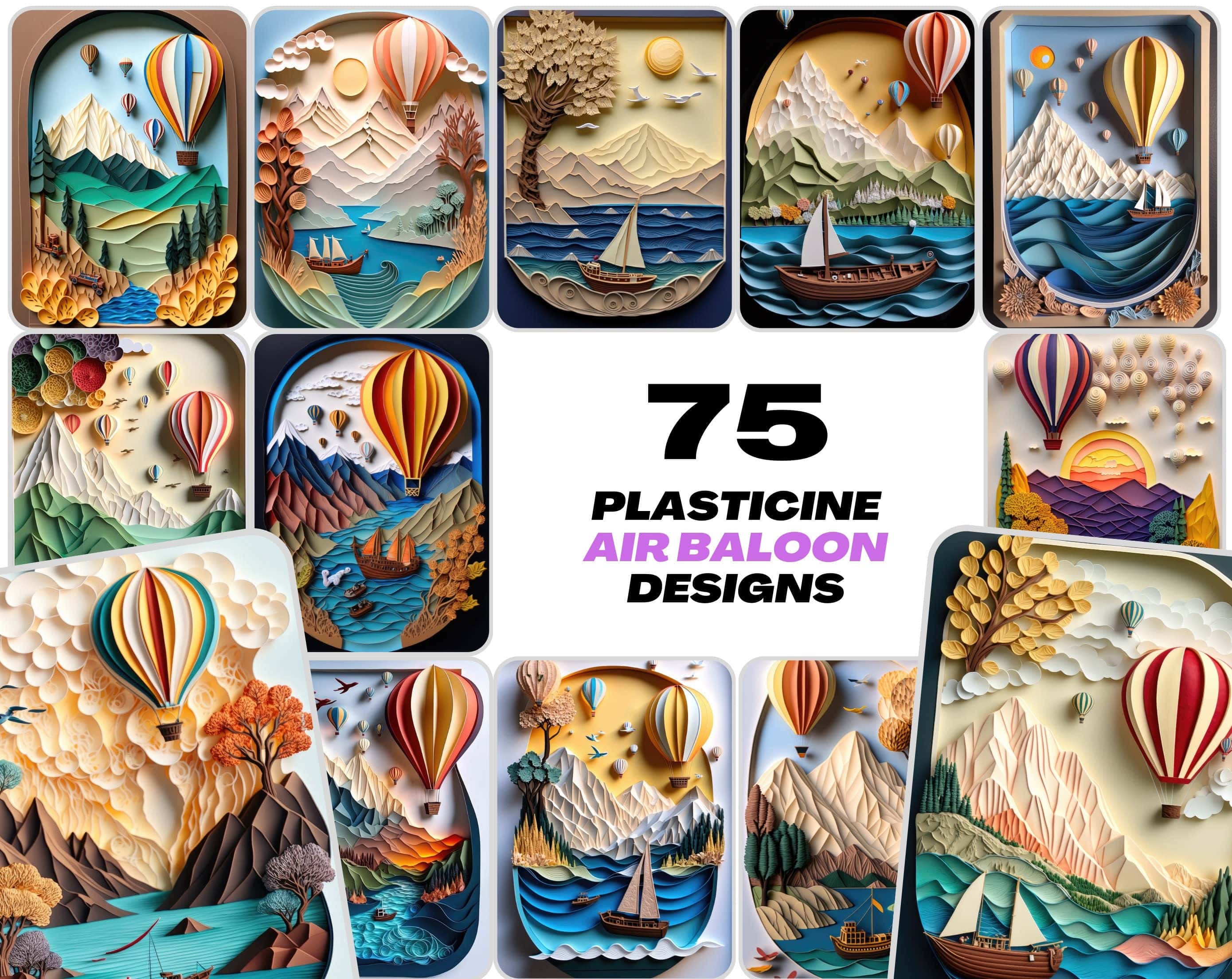 Whimsical Plasticine Air Balloon Images Bundle - 75 Colorful Designs for DIY Projects, Digital Download, Iphone wallpaper or frames Digital Download Sumobundle
