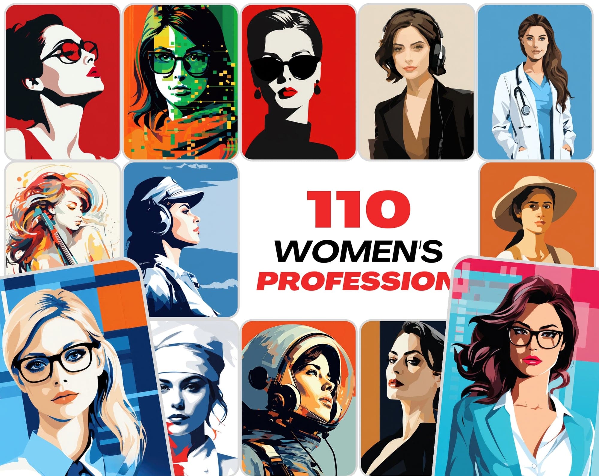 Women's Professions in PNGs - 110 Vibrant High-Resolution Images Depicting Various Jobs Digital Download Sumobundle