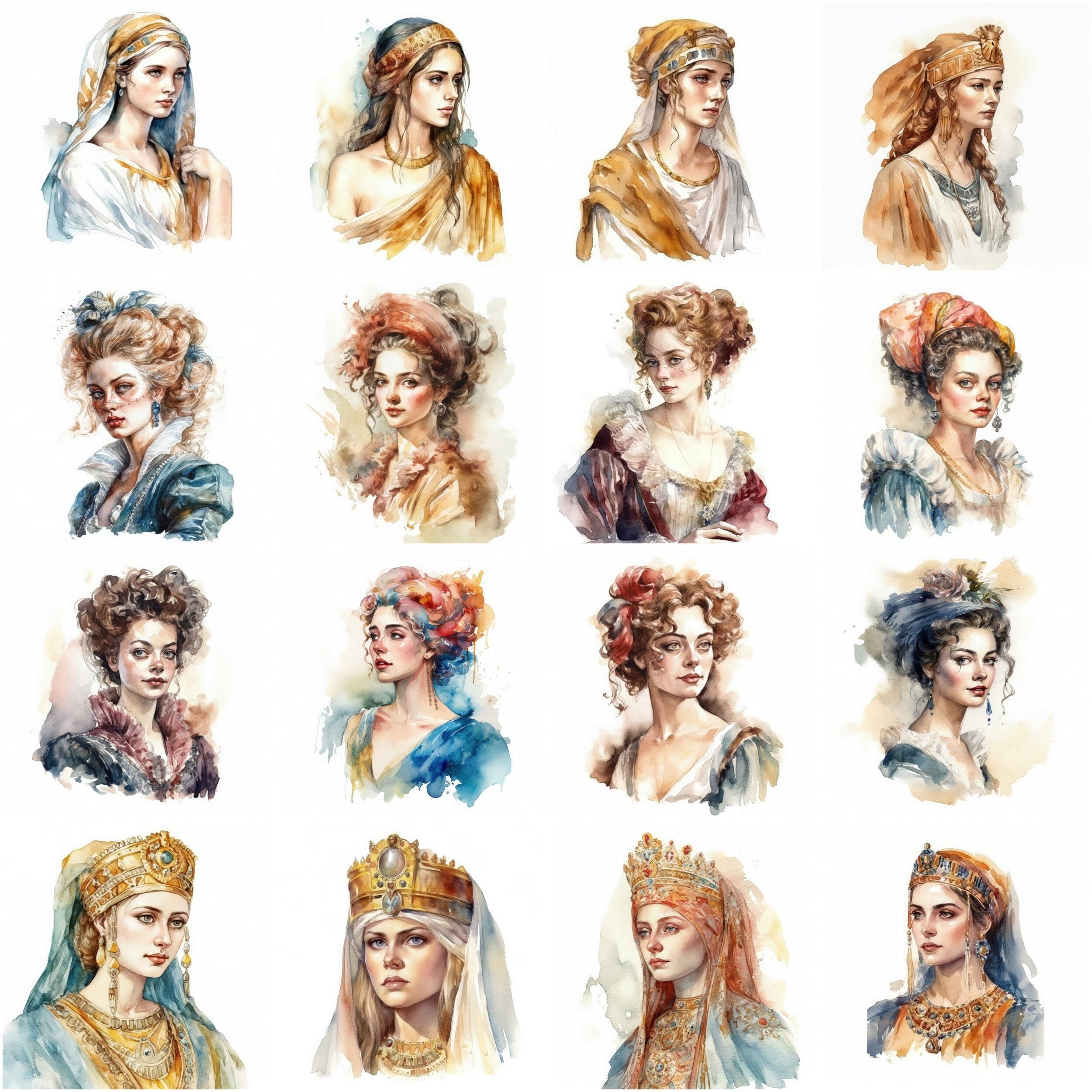 Women Through the Decades: Watercolor Portraits from the 1920s to Today - Celebrating Women From Ancient Times to the Present Day Digital Download Sumobundle