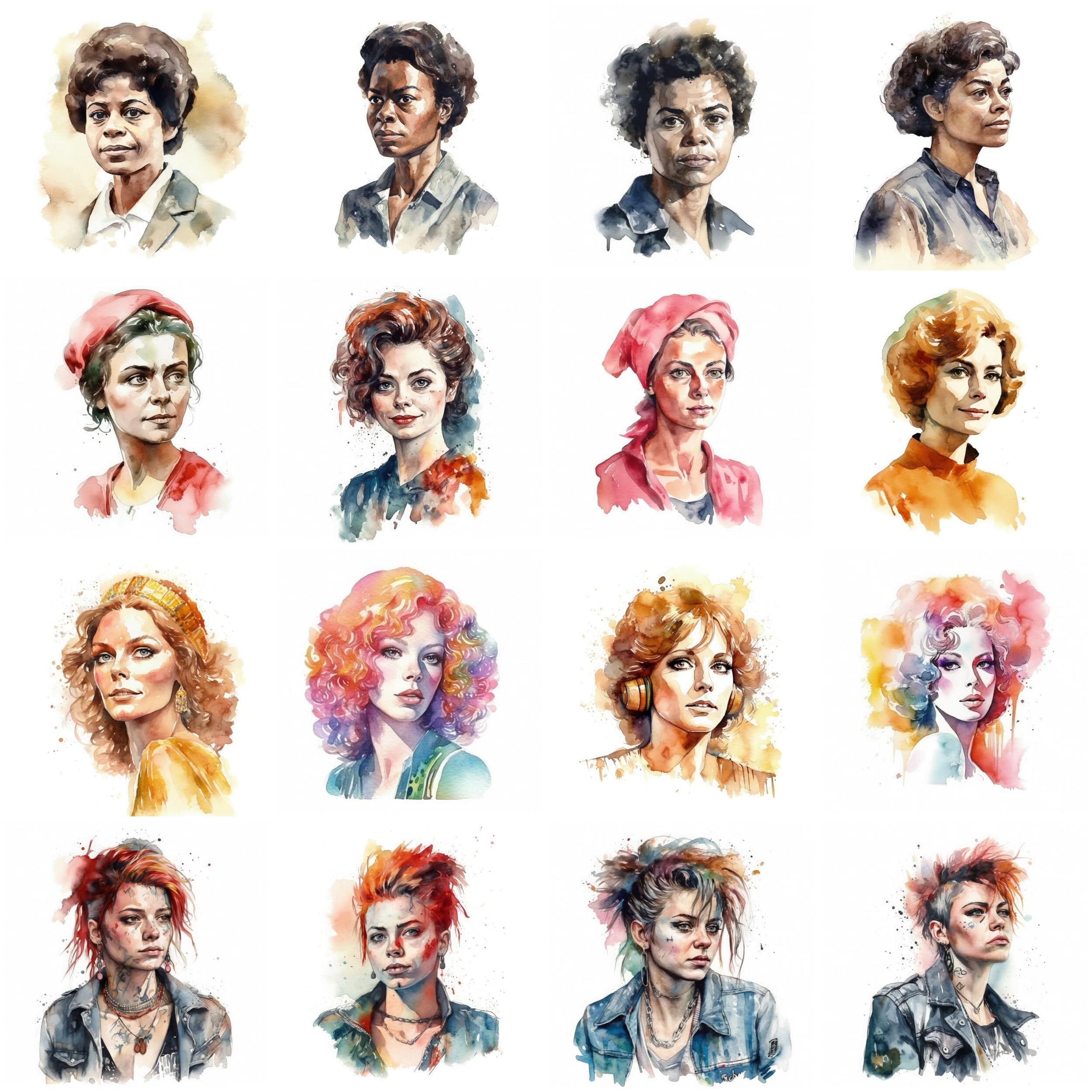 Women Through the Decades: Watercolor Portraits from the 1920s to Today - Celebrating Women From Ancient Times to the Present Day Digital Download Sumobundle